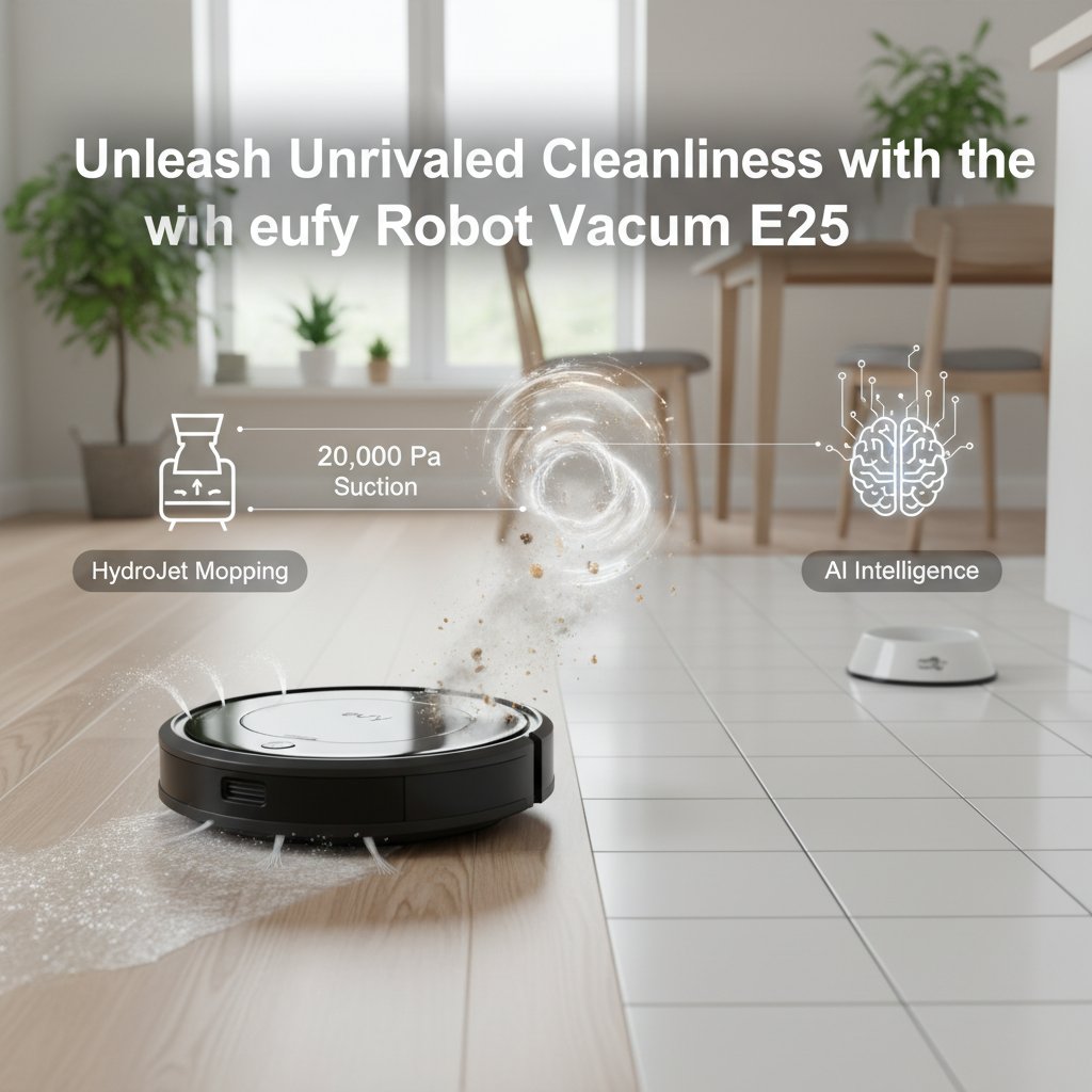 Unleash Unrivaled Cleanliness with the eufy Robot Vacuum E25: HydroJet Mopping, 20,000 Pa Suction, and AI Intelligence