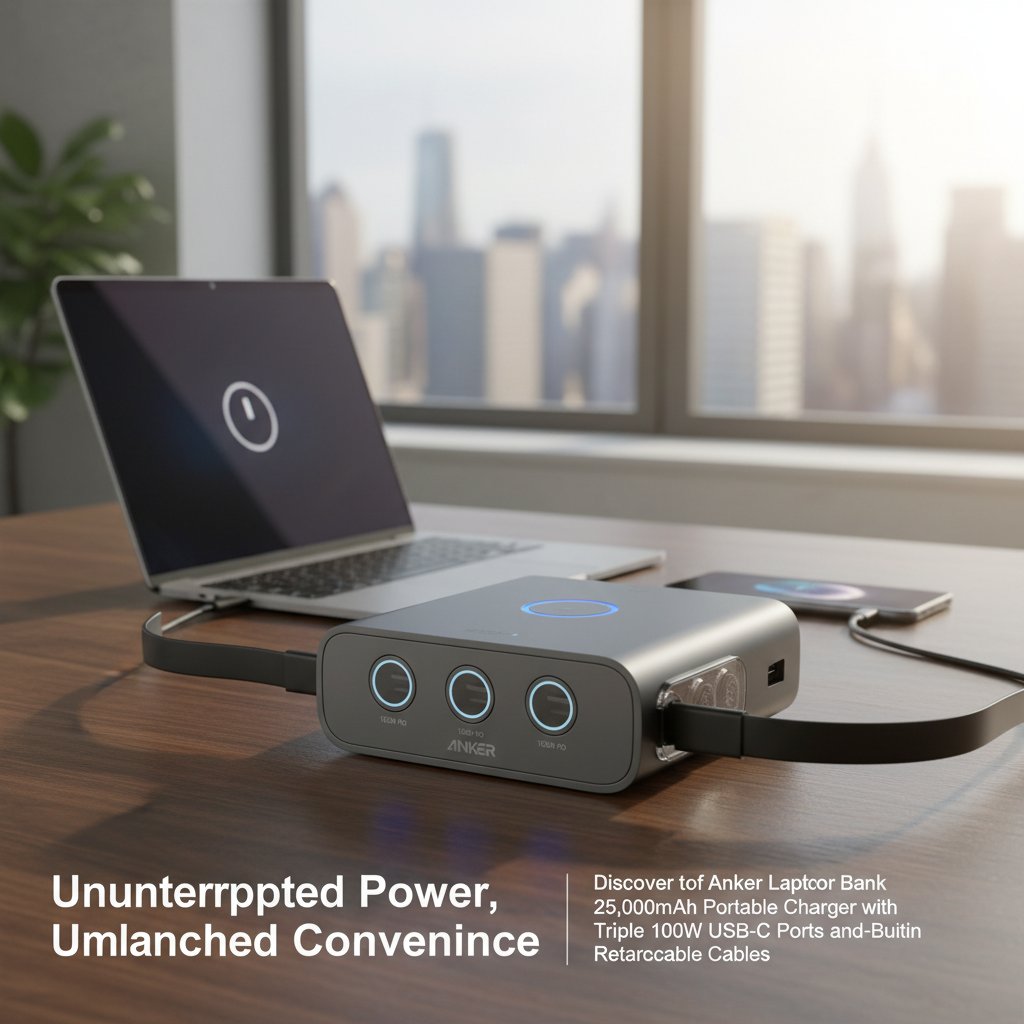 Uninterrupted Power, Unmatched Convenience: Discover the Anker Laptop Power Bank, 25,000mAh Portable Charger with Triple 100W USB-C Ports and Built-in Retractable Cables