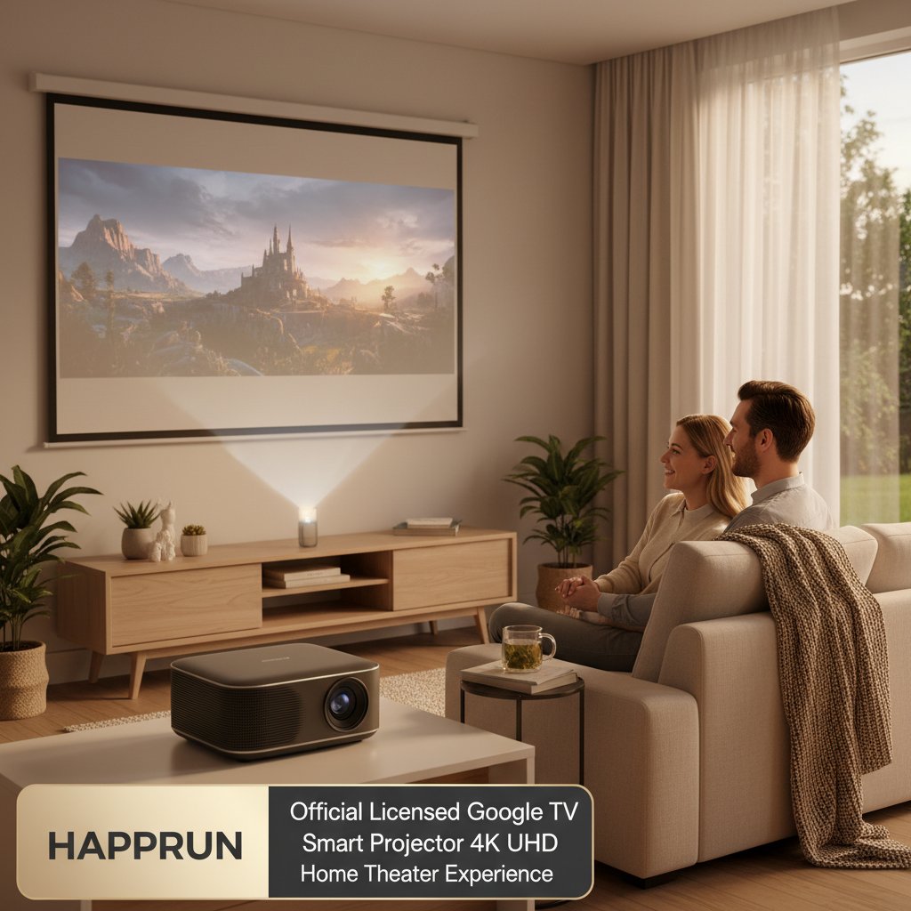 HAPPRUN - Unleash Cinematic Brilliance: Discover the HAPPRUN Official Licensed Google TV Smart Projector 4K UHD Home Theater Experience