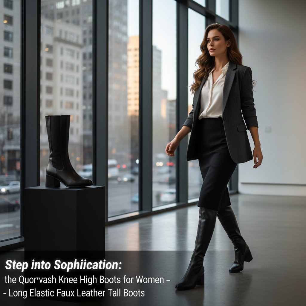 Step into Sophistication: Discover the Quorvash Knee High Boots for Women – Long Elastic Faux Leather Tall Boots