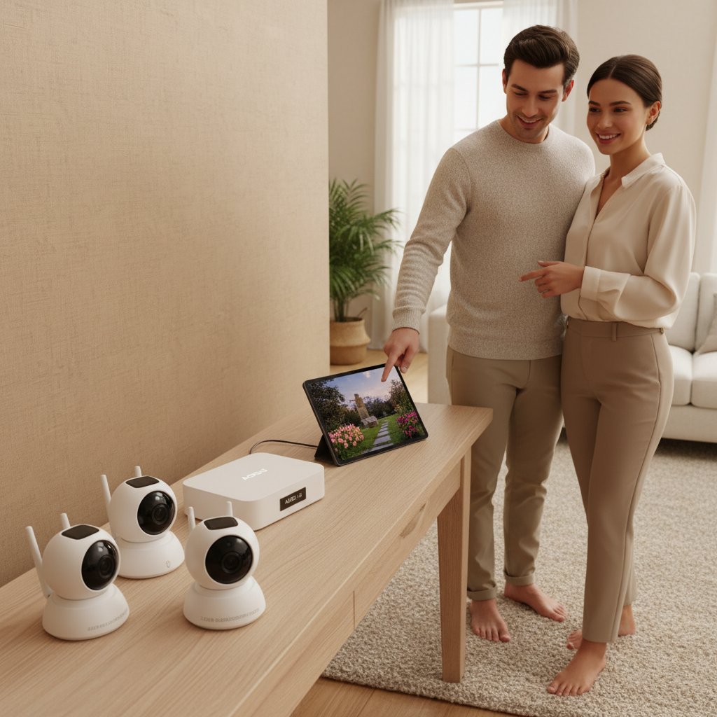 AOSU US - Elevate Your Home Protection: Discover the AOSU US Solar-Powered 4-Cam Wireless Security System with 360° Pan & Tilt, 2K Color Night Vision, and Zero Subscription Fees!