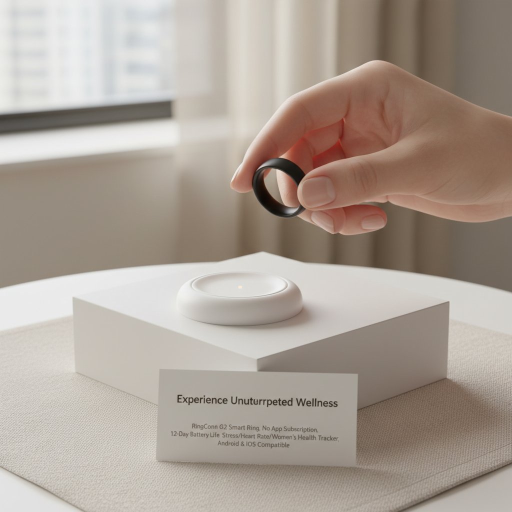 Experience Uninterrupted Wellness: Introducing the RingConn-US RingConn Gen 2 Smart Ring, No App Subscription, 12-Day Battery Life, Stress/Heart Rate/Women's Health Tracker, Android & iOS Compatible (Black, Size 9) Matte Black 9