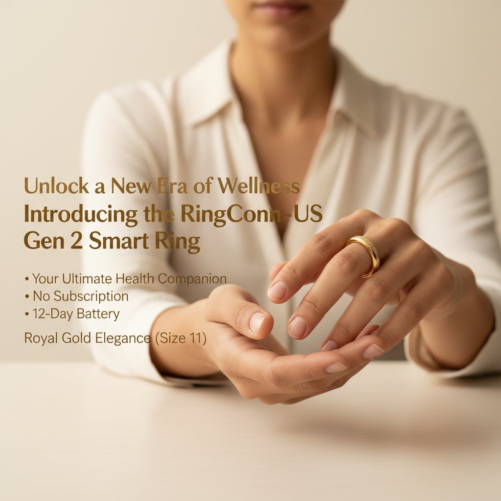 Unlock a New Era of Wellness: Introducing the RingConn-US Gen 2 Smart Ring – Your Ultimate Health Companion with No Subscription, 12-Day Battery, and Royal Gold Elegance (Size 11)