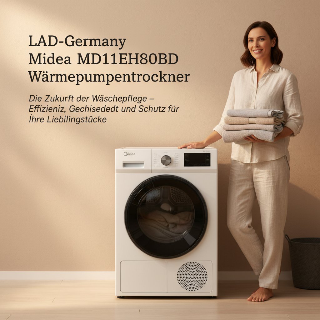 Titel: LAD-Germany Midea MD11EH80BD Wärmepumpentrockner: Die Zukunft der Wäschepflege – Effizienz, Geschwindigkeit und Schutz für Ihre Lieblingsstücke