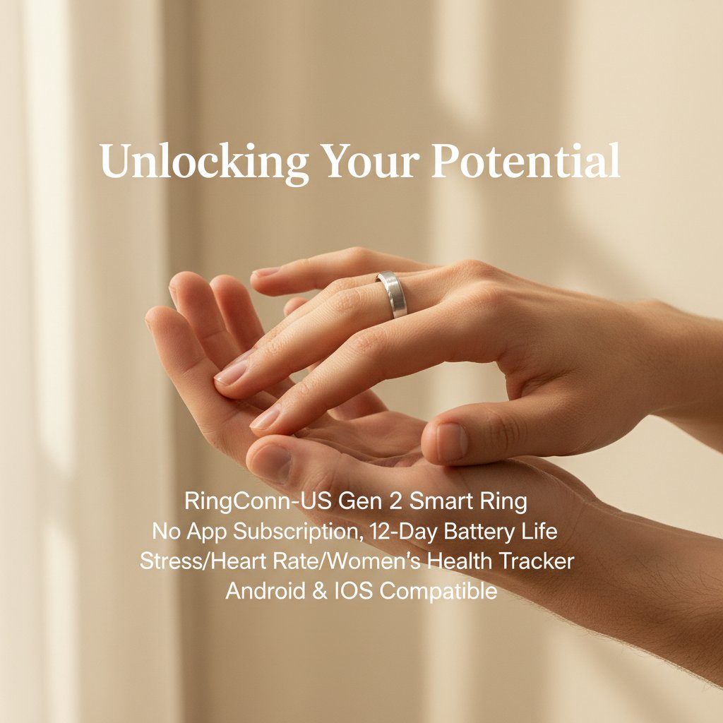 Unlocking Your Potential: The RingConn-US Gen 2 Smart Ring – No App Subscription, 12-Day Battery Life, Stress/Heart Rate/Women's Health Tracker, Android & iOS Compatible (Silver, Size 11) Future Silver 11