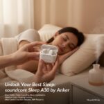 Unlock Your Best Sleep: Introducing the soundcore Sleep A30 by Anker Sleep Earbuds, Smart Active Noise Cancelling Sleep Headphones, Adaptive Snore-Masking System, Ultra-Comfort for Side Sleepers, 45H Playtime Moonlit White