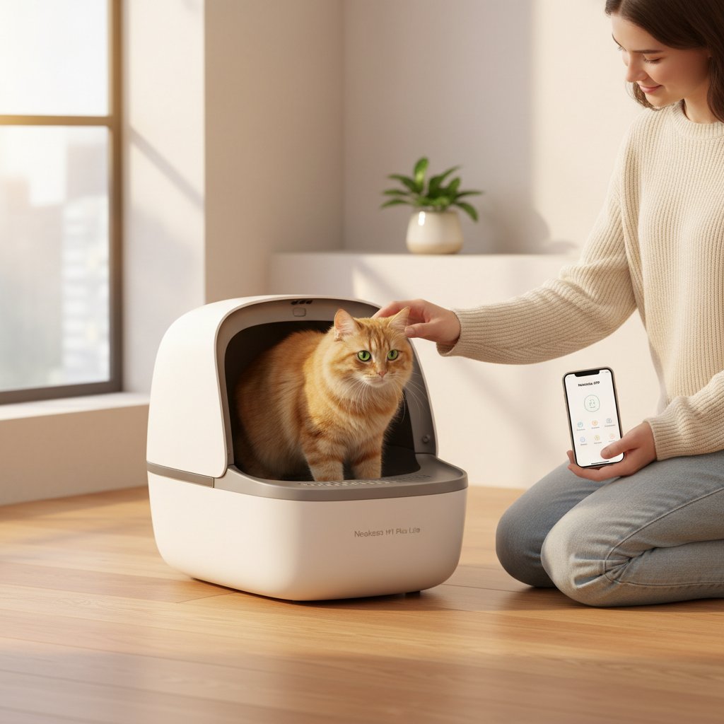 Neakasa M1 Plus Lite: Elevating Cat Care with the Ultimate Open-Top Self-Cleaning Automatic Litter Box, Featuring APP Control, Advanced Safety, and Superior Odor Control