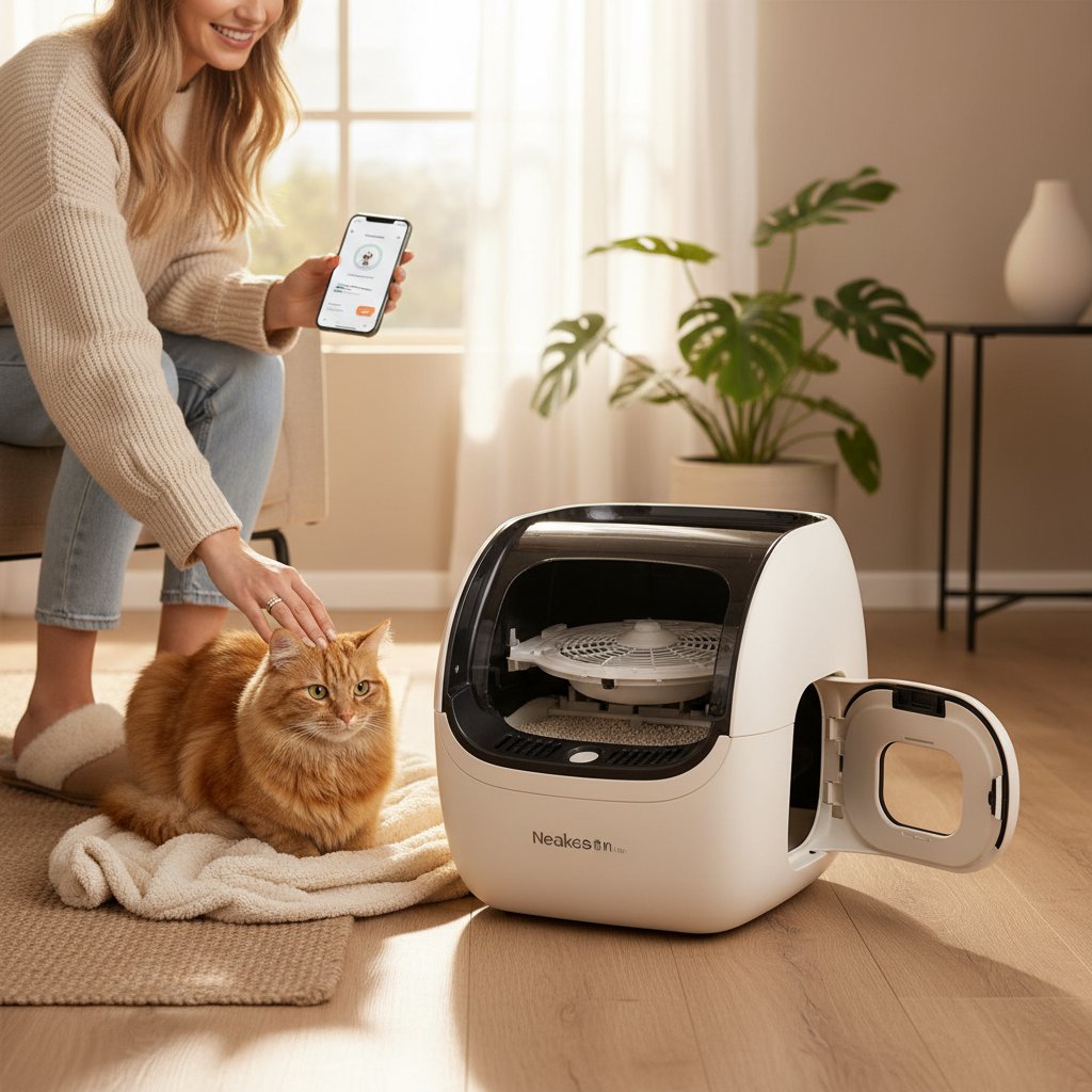 Neakasa - Neakasa M1 Plus Lite: Elevating Cat Care with the Ultimate Open-Top Self-Cleaning Automatic Litter Box, Featuring APP Control, Advanced Safety, and Superior Odor Control