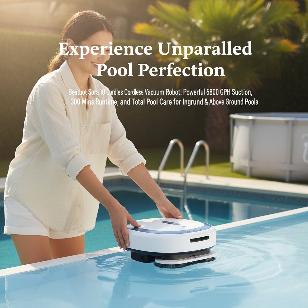 Experience Unparalleled Pool Perfection with the Beatbot Sora 10 Cordless Pool Vacuum Robot: Powerful 6800 GPH Suction, 300 Mins Runtime, and Total Pool Care for Inground & Above Ground Pools