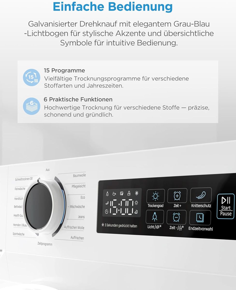 Midea MD11EH80BD: Effizienter 8kg Wärmepumpentrockner mit HealthGuard