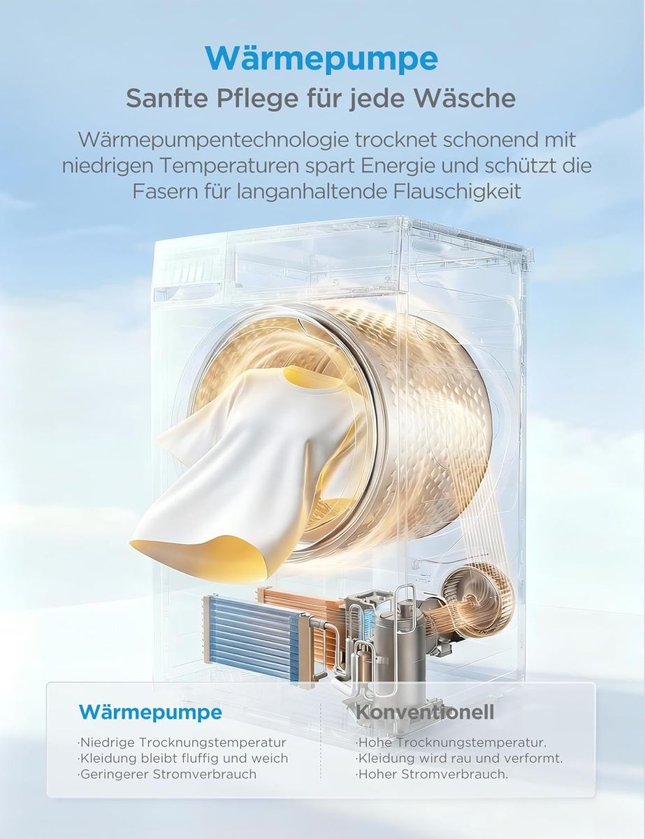 Midea MD11EH80BD: Effizienter 8kg Wärmepumpentrockner mit HealthGuard
