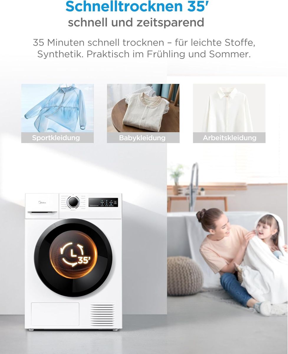 Midea MD11EH80BD: Effizienter 8kg Wärmepumpentrockner mit HealthGuard