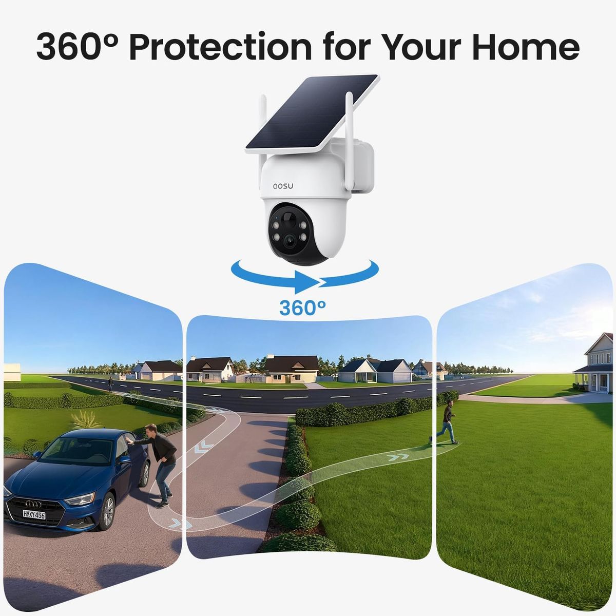 AOSU Solar Security Cameras: No Subscription, 360° Coverage