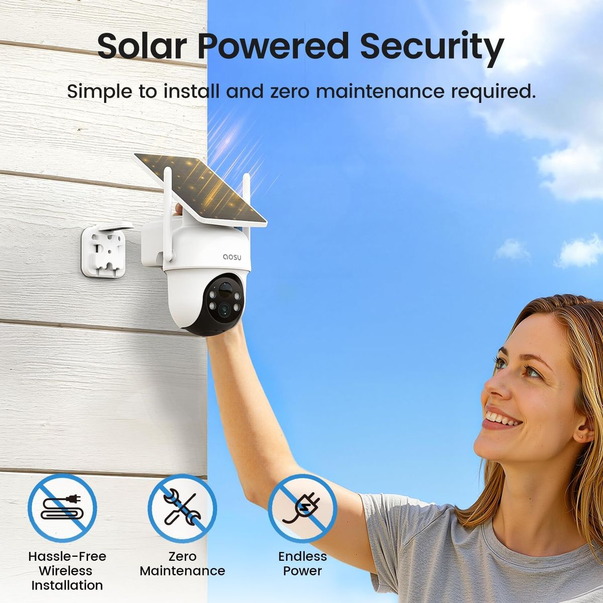AOSU Solar Security Cameras: No Subscription, 360° Coverage