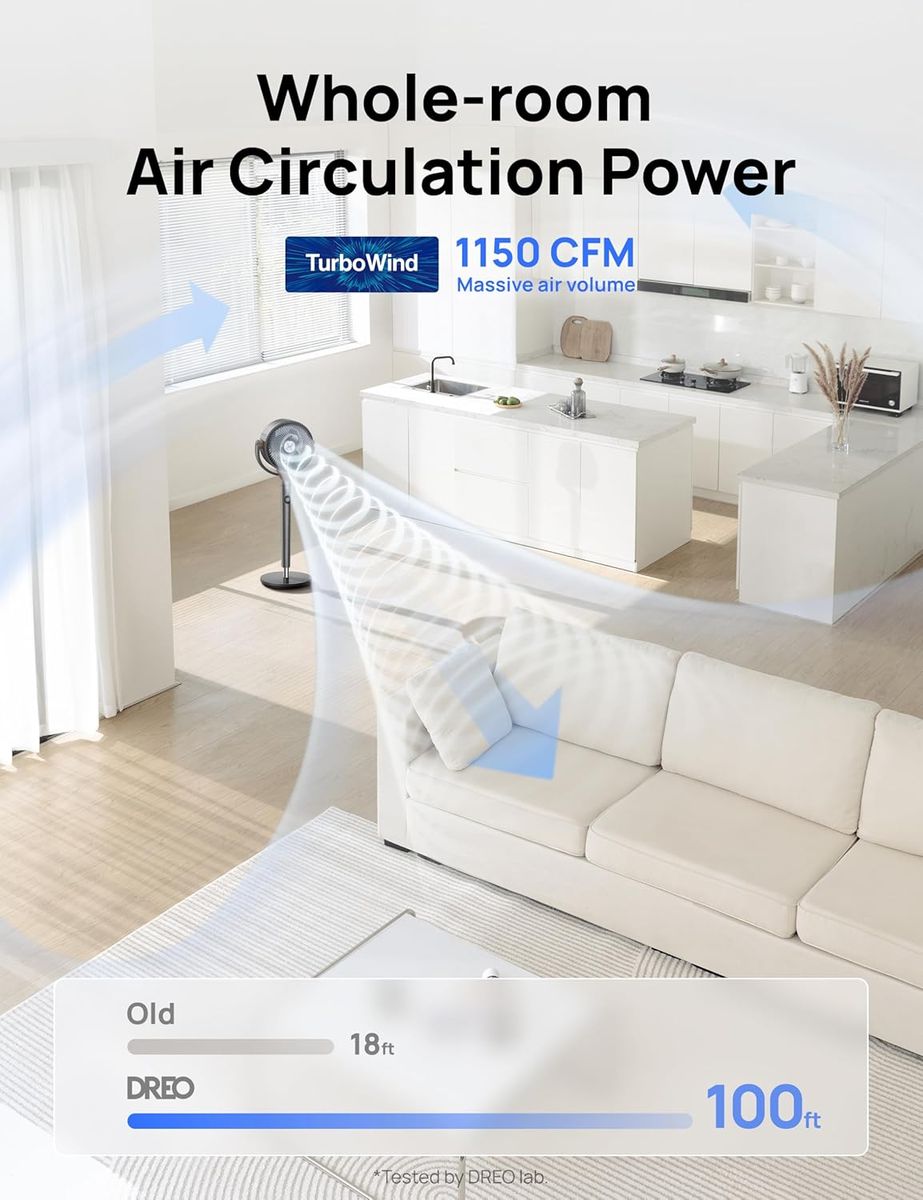 DREO Pedestal Fan – Quiet, Powerful, and Smart for Your Bedroom