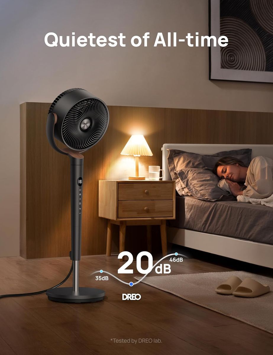 DREO Pedestal Fan – Quiet, Powerful, and Smart for Your Bedroom