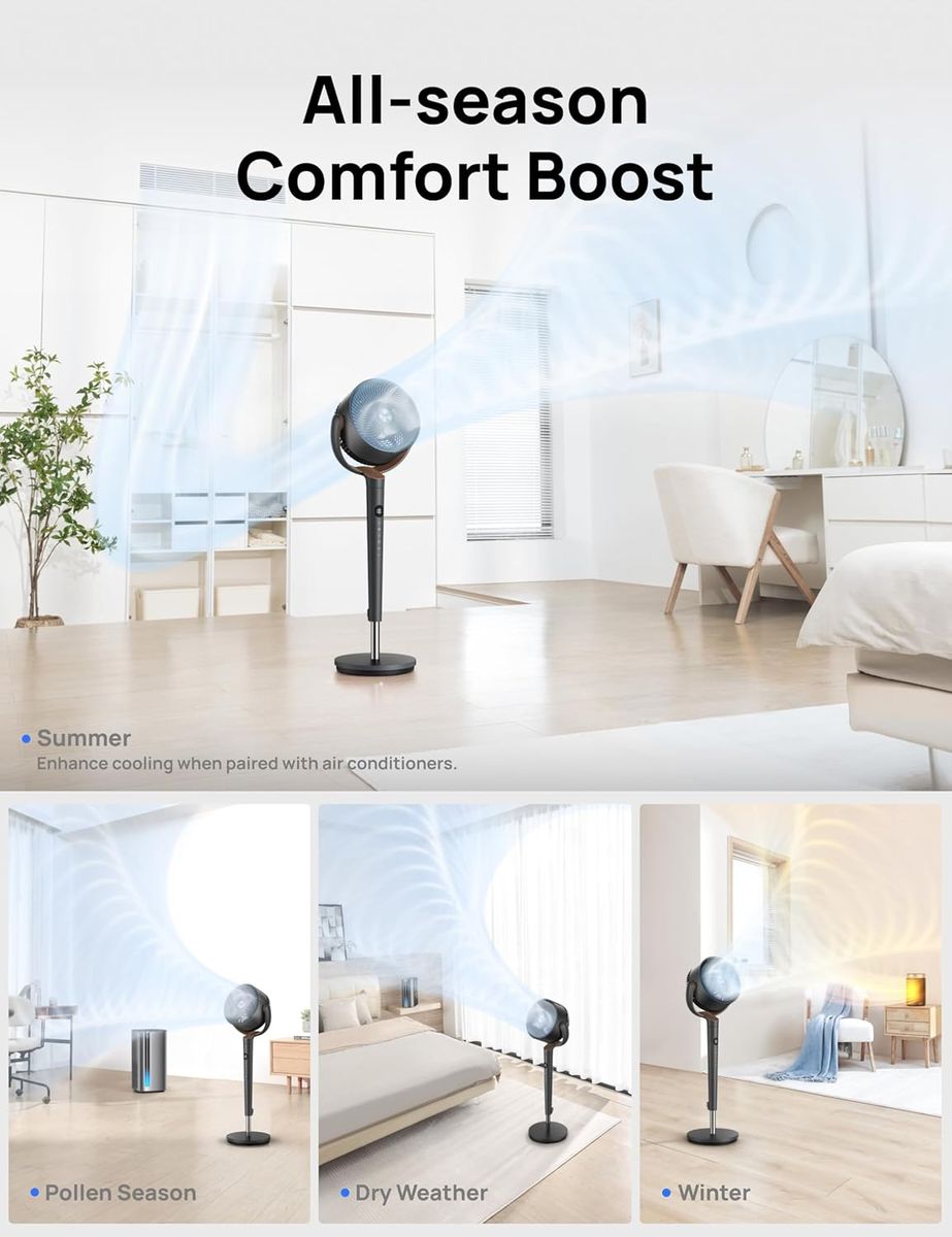 DREO Pedestal Fan – Quiet, Powerful, and Smart for Your Bedroom