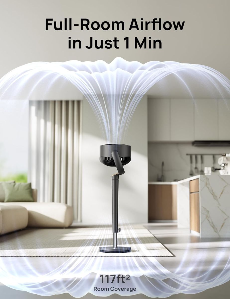 DREO Pedestal Fan – Quiet, Powerful, and Smart for Your Bedroom
