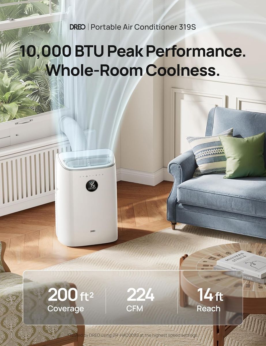 DREO Portable AC 319S: Smart 10000 BTU Cooling, Quiet & Drainage-Free