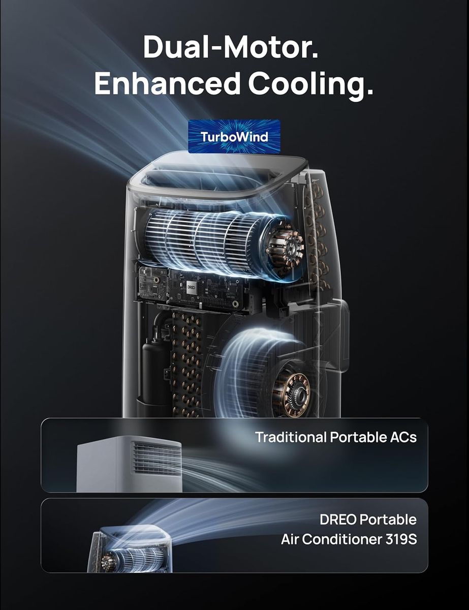 DREO Portable AC 319S: Smart 10000 BTU Cooling, Quiet & Drainage-Free