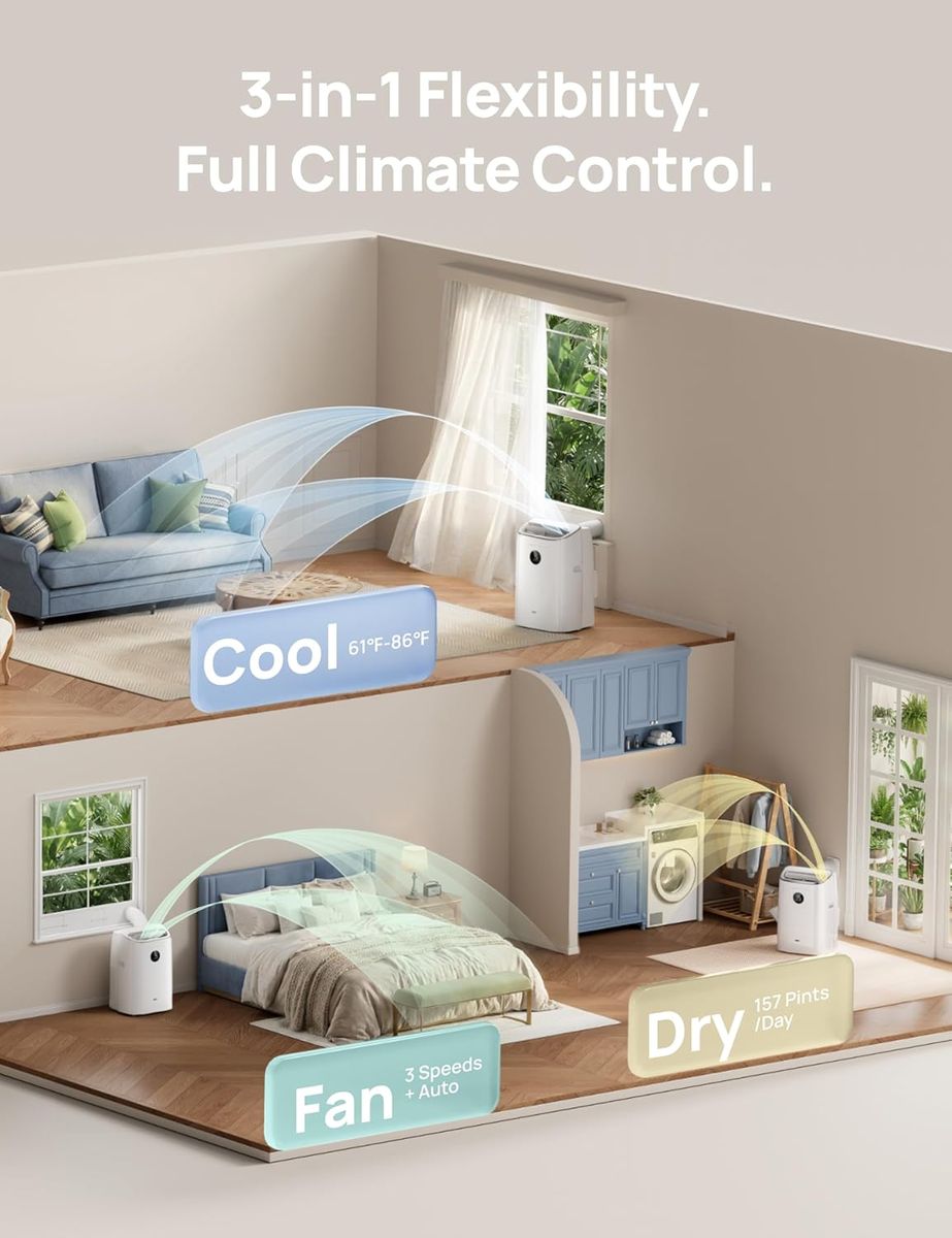 DREO Portable AC 319S: Smart 10000 BTU Cooling, Quiet & Drainage-Free