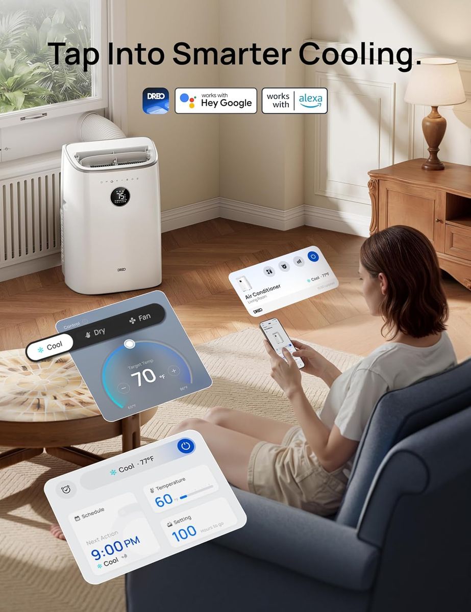 DREO Portable AC 319S: Smart 10000 BTU Cooling, Quiet & Drainage-Free