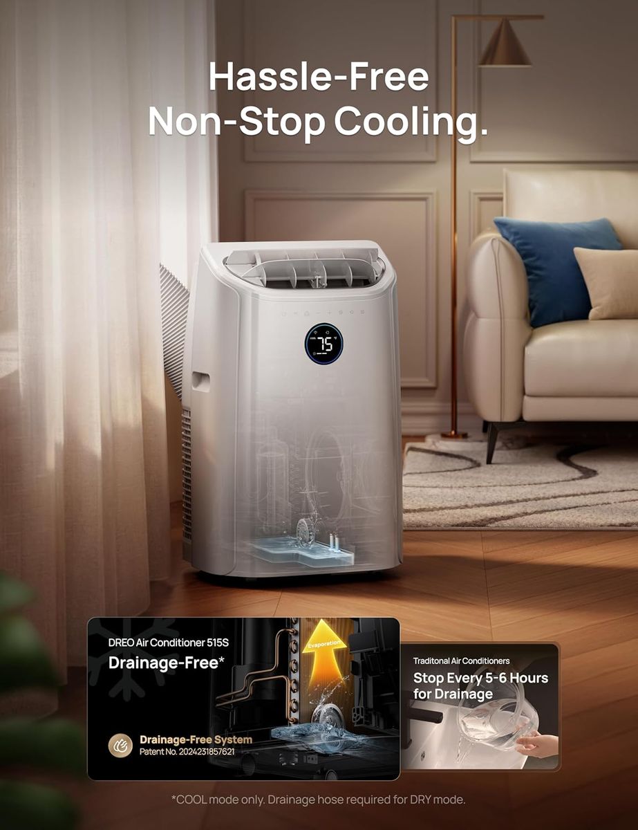 DREO Portable Air Conditioner 515S: Quiet, Smart, Drainage-Free Comfort
