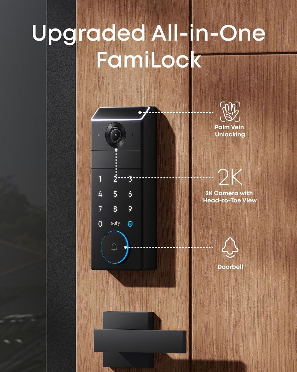 eufy Security FamiLock S3 Max: Palm Vein Smart Lock & 2K HDR Doorbell.