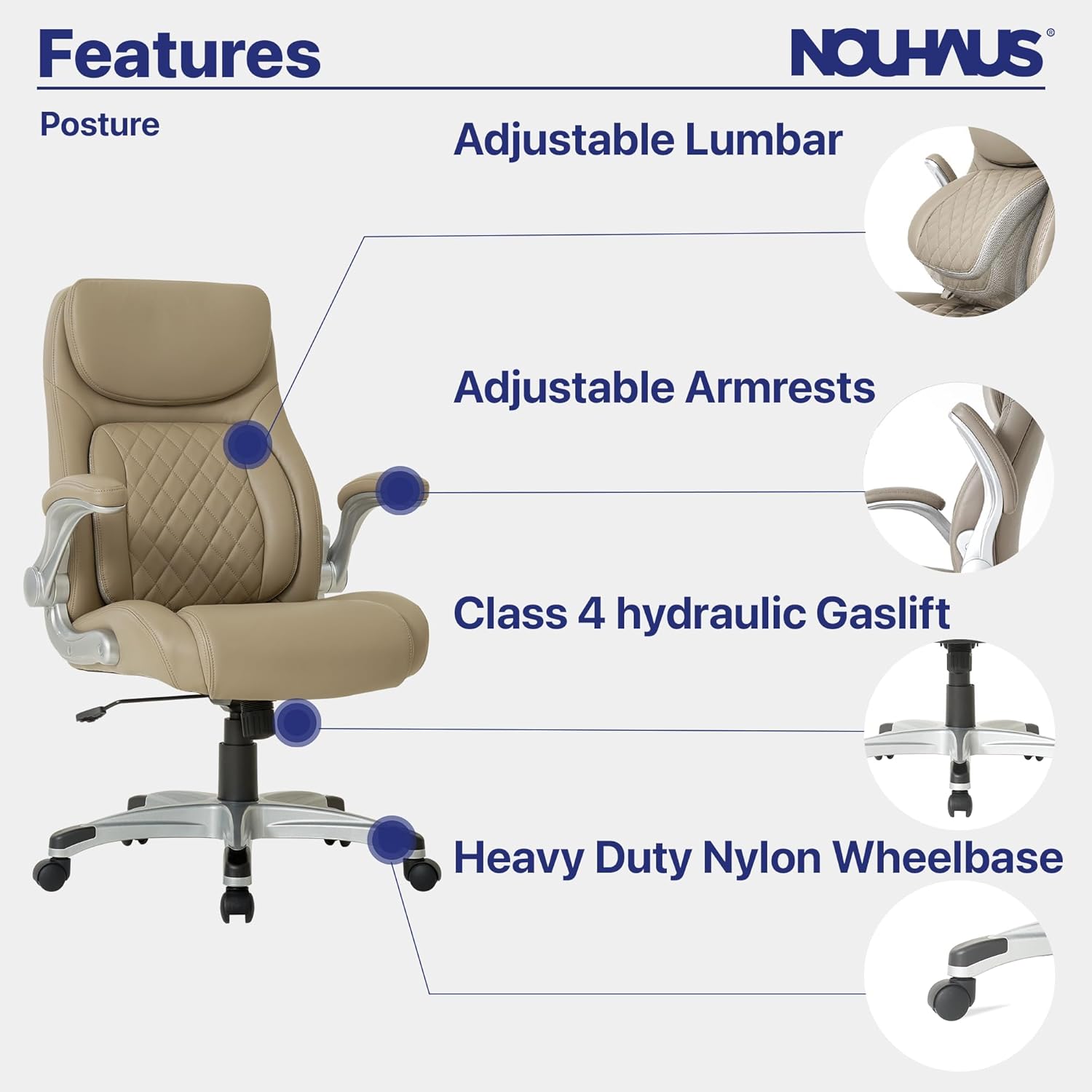 Nouhaus +Posture Ergonomic PU Leather Chair with Click5