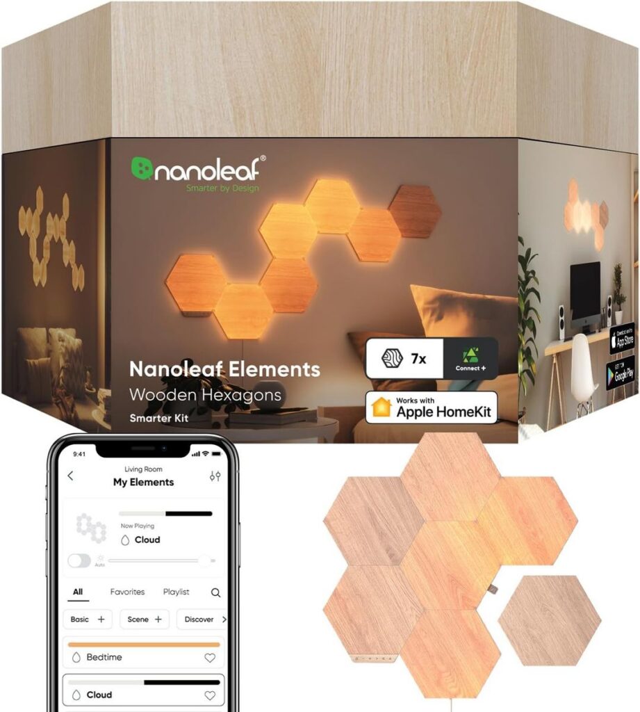 Nanoleaf Elements SMK 7PK – Natural Wood Smart Lighting