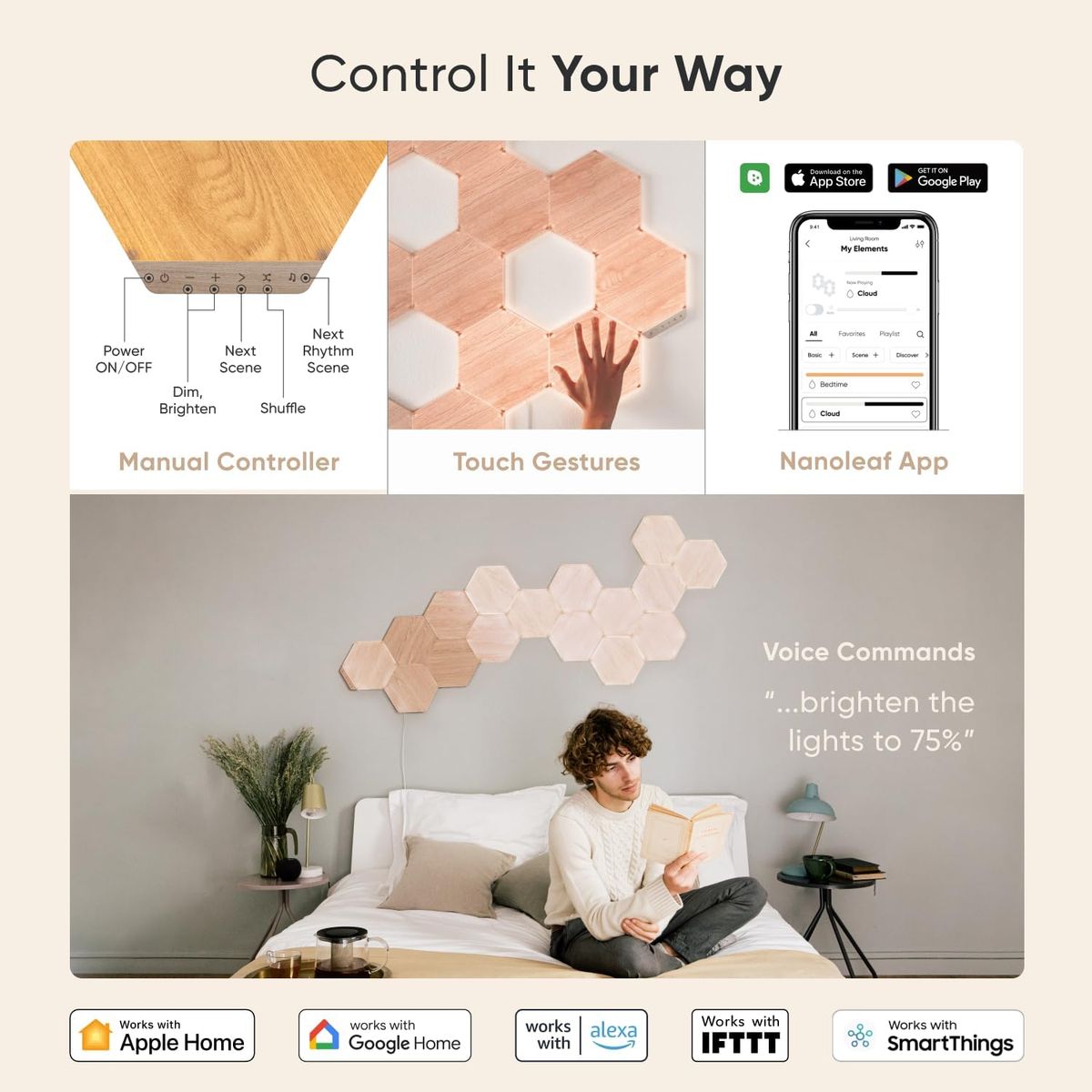 Nanoleaf Elements SMK 7PK – Natural Wood Smart Lighting