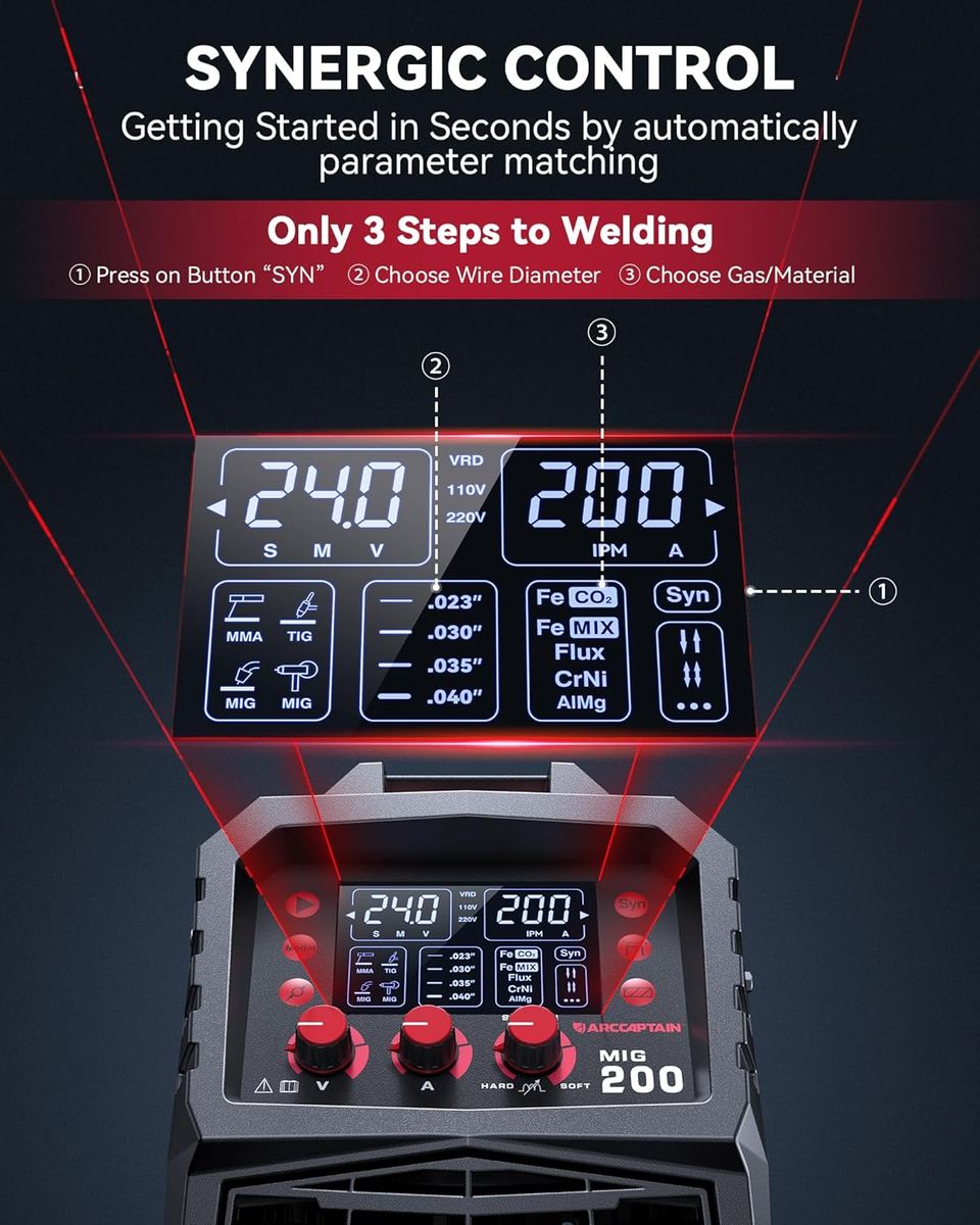 ARCCAPTAIN 200Amp 6-in-1 MIG Welder for Aluminum