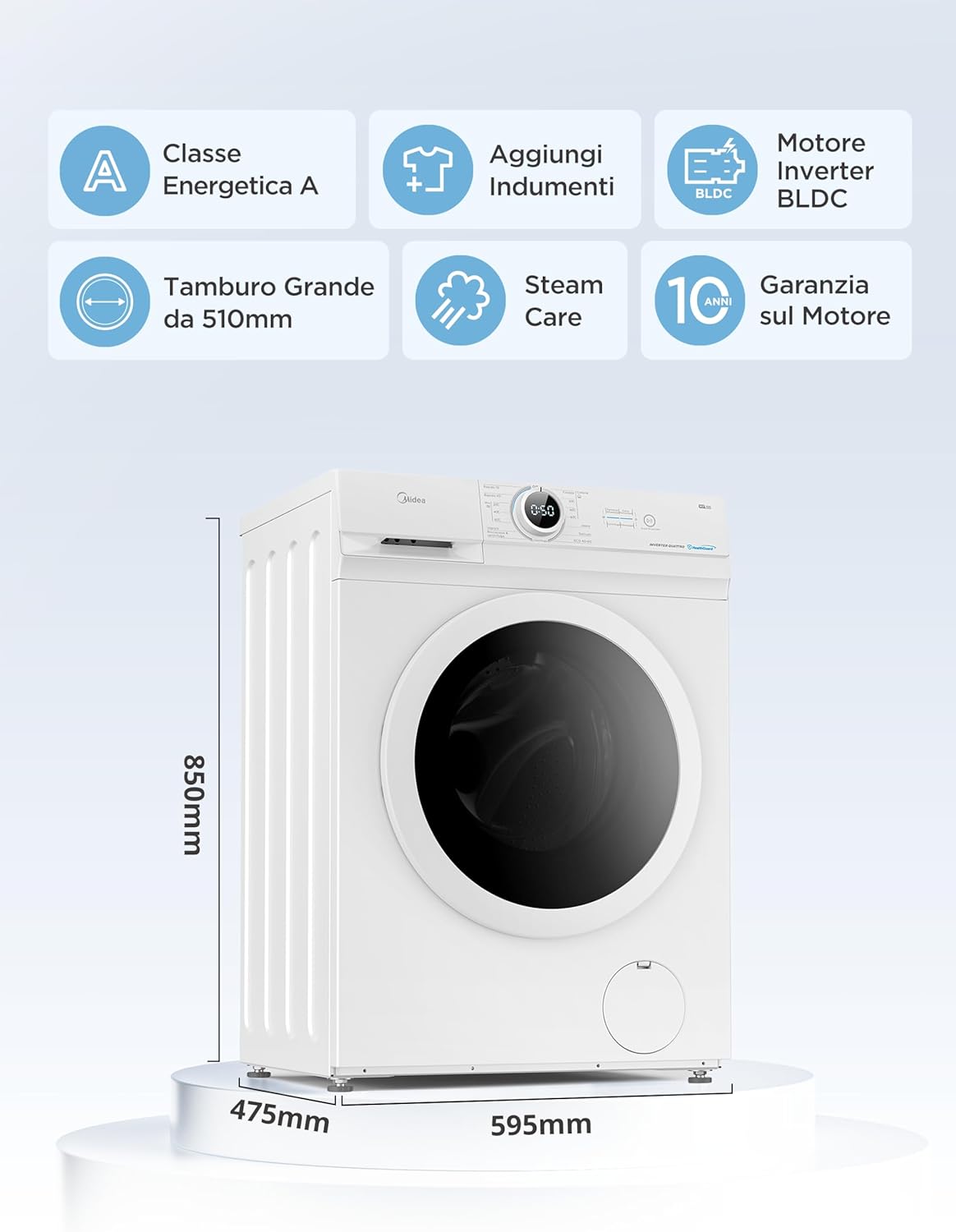 Midea MF10EW70B Lavatrice Slim Carica Frontale 7kg