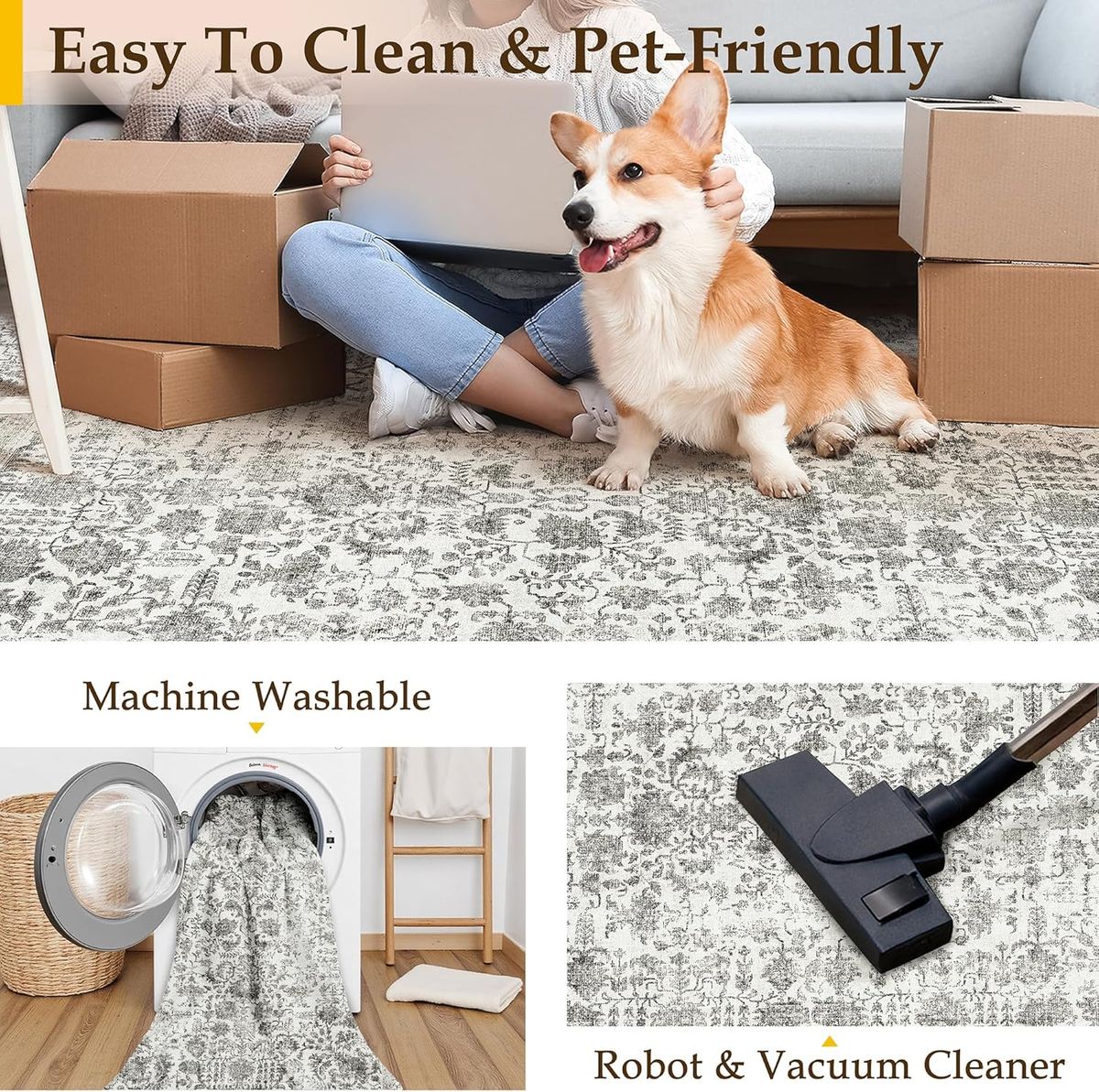 Purecozy 10x12 Machine Washable Vintage Area Rug