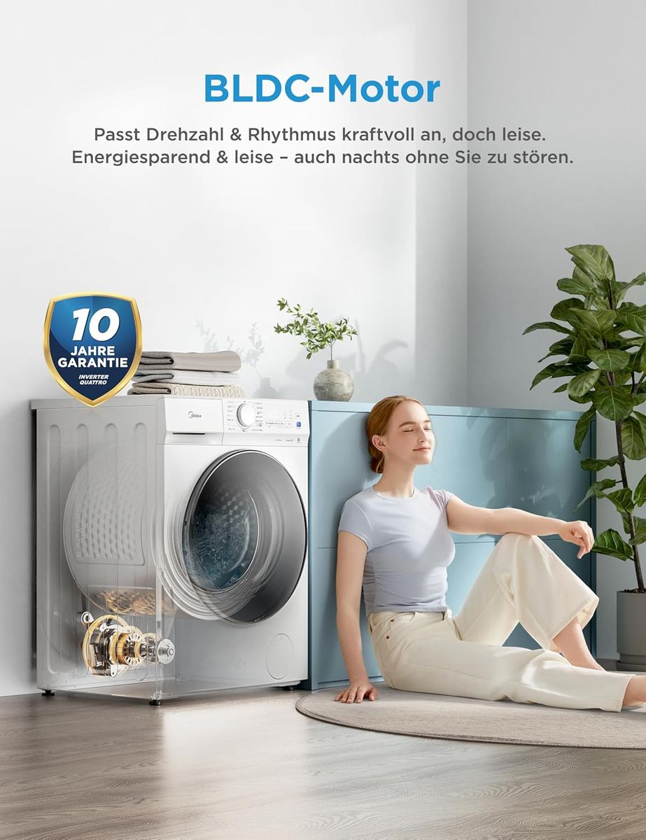 Midea V3 Waschmaschine: Power, Pflege und Schnellwäsche in Weiß
