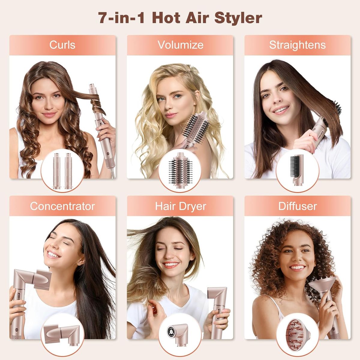 7MAGIC 7-in-1 Hot Air Styler: Fast Dry & Auto Curls