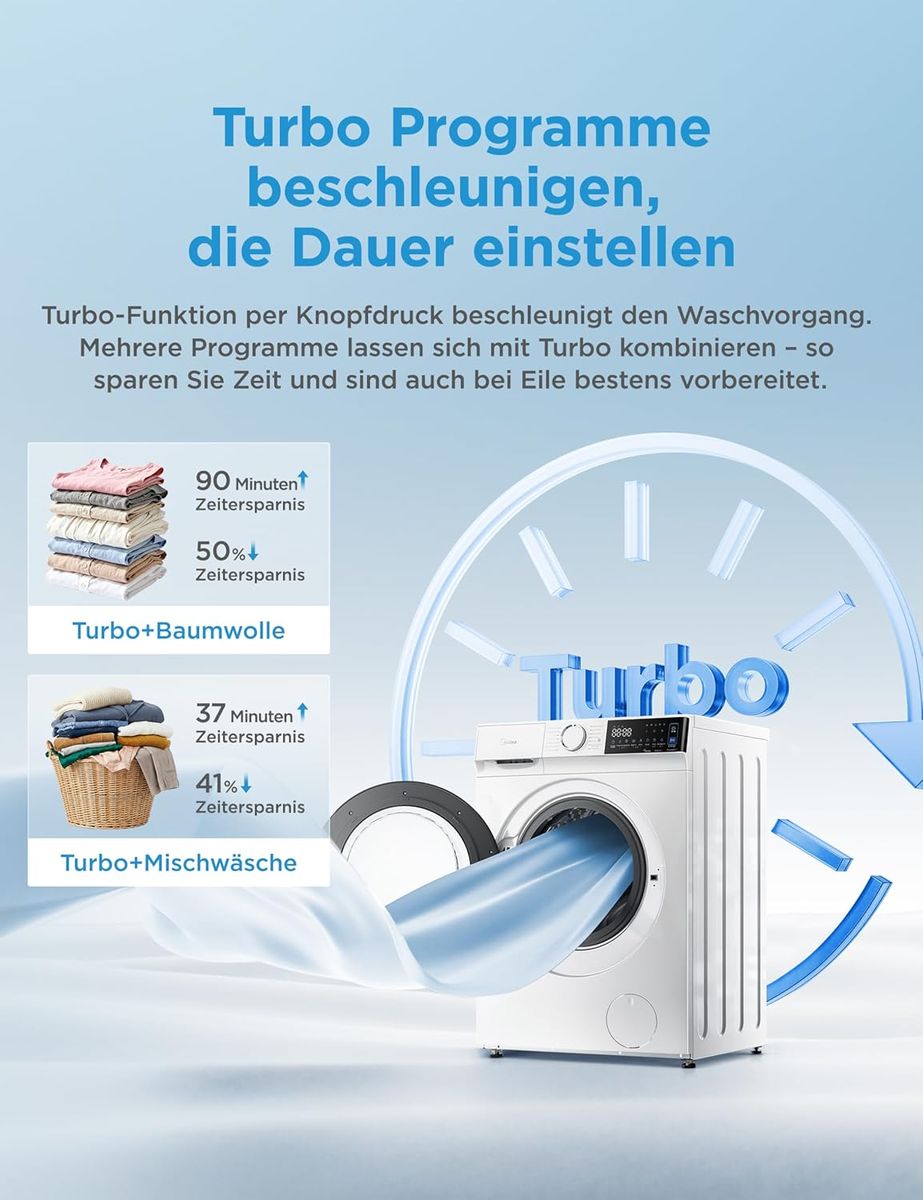 Midea V5 Series Waschmaschine – 8 kg, Steam Wash & App