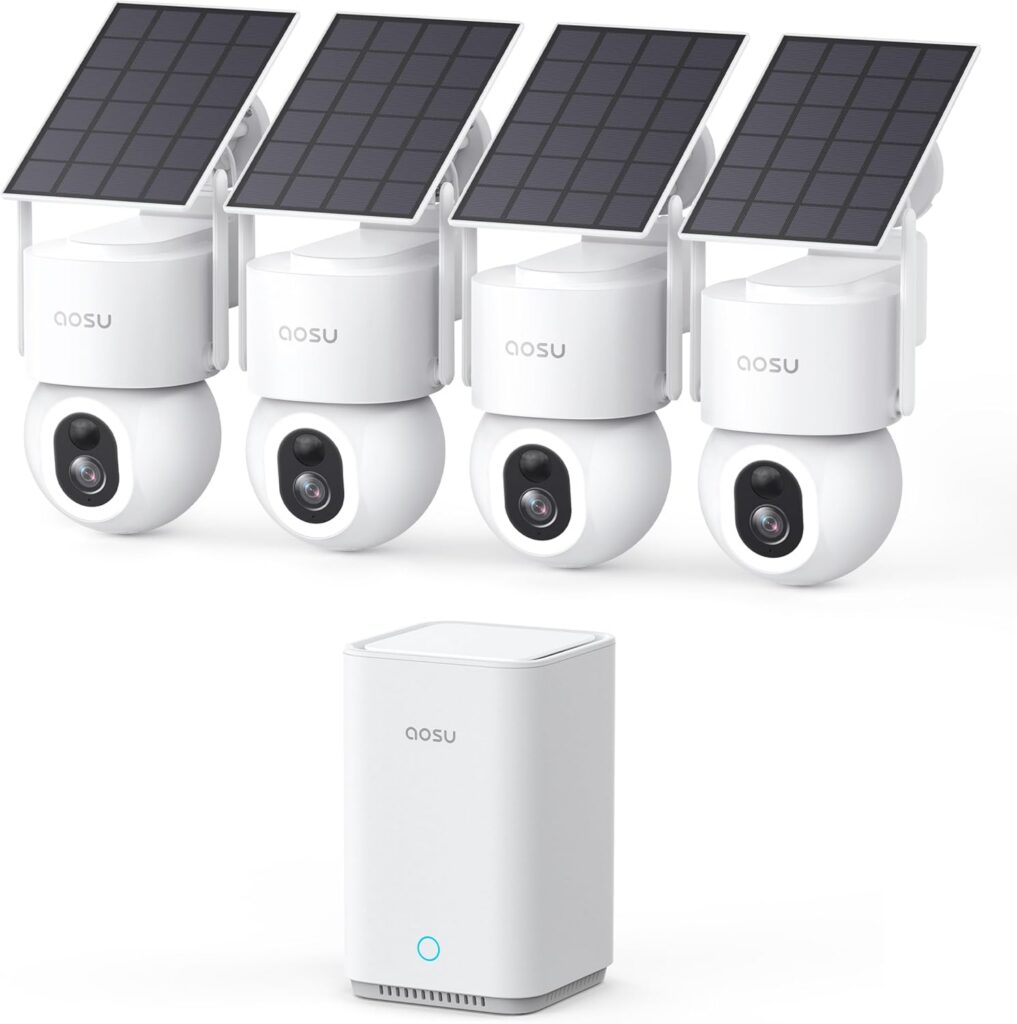 AOSU SolarCam D1 Max 4-Cam Kit: 4K Solar Security, No Fees