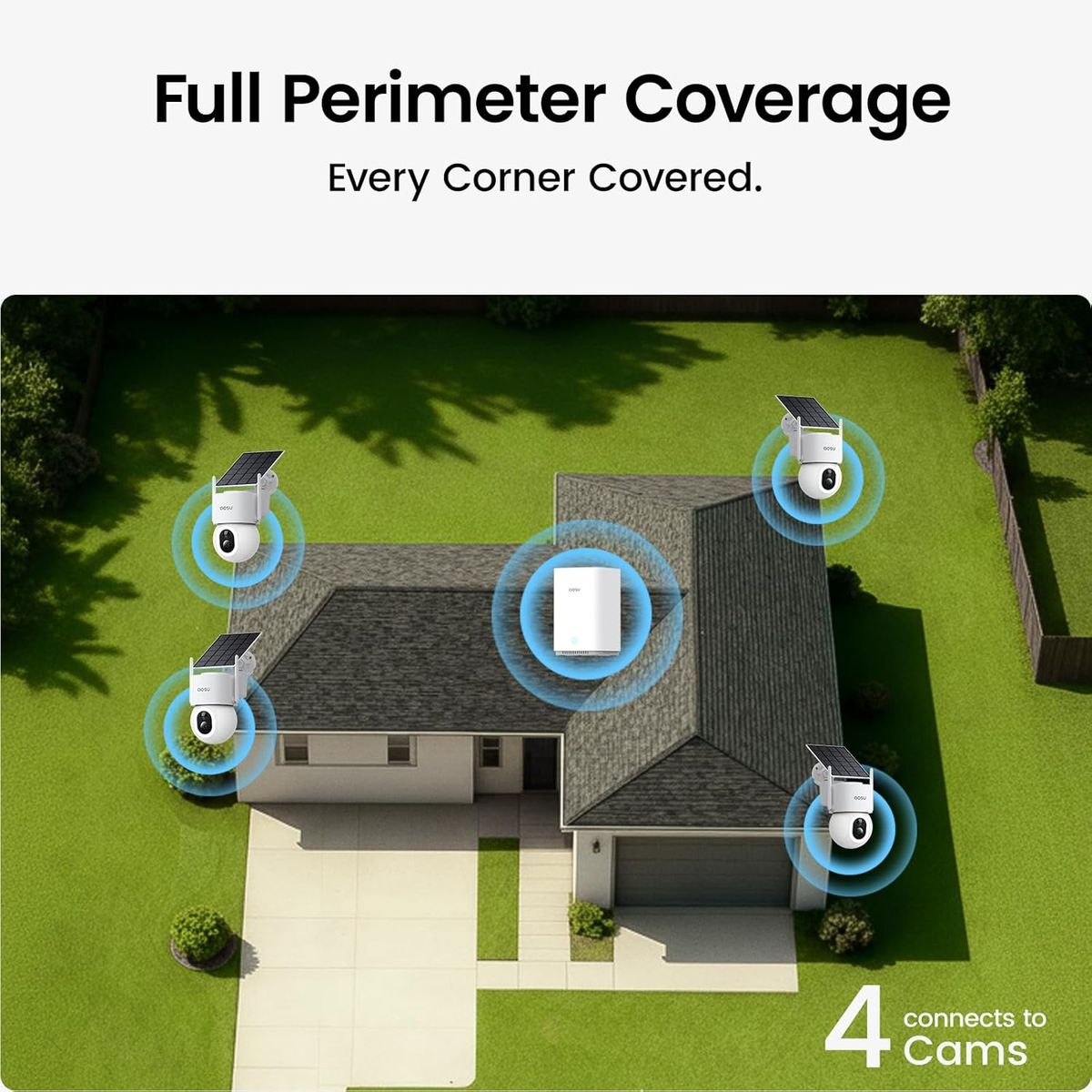 AOSU SolarCam D1 Max 4-Cam Kit: 4K Solar Security, No Fees