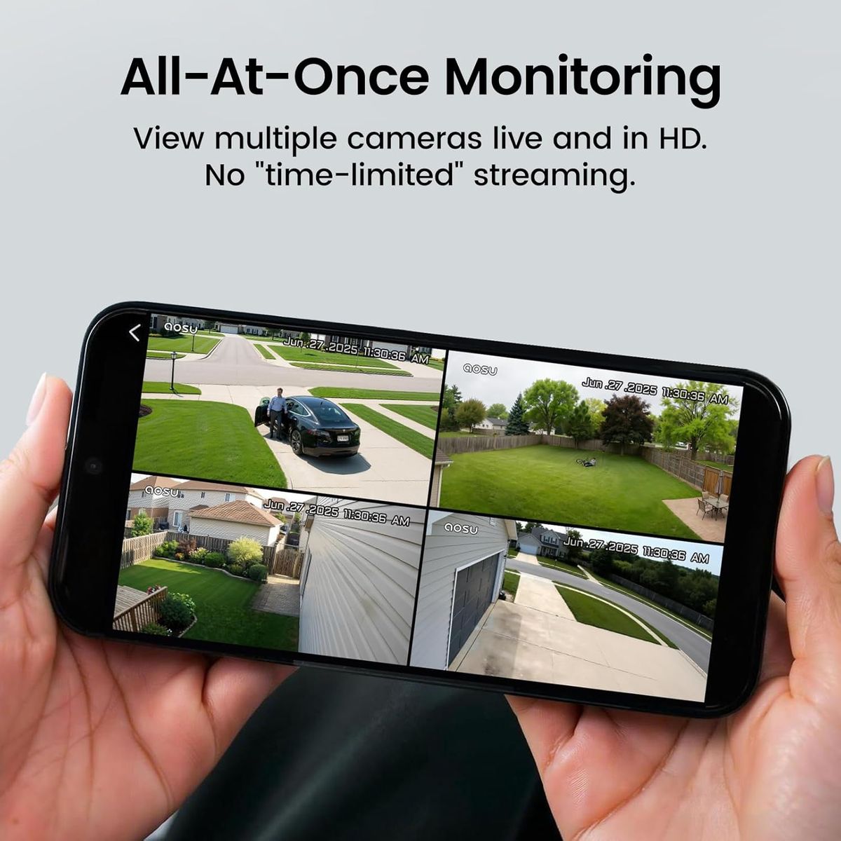 AOSU SolarCam D1 Max 4-Cam Kit: 4K Solar Security, No Fees