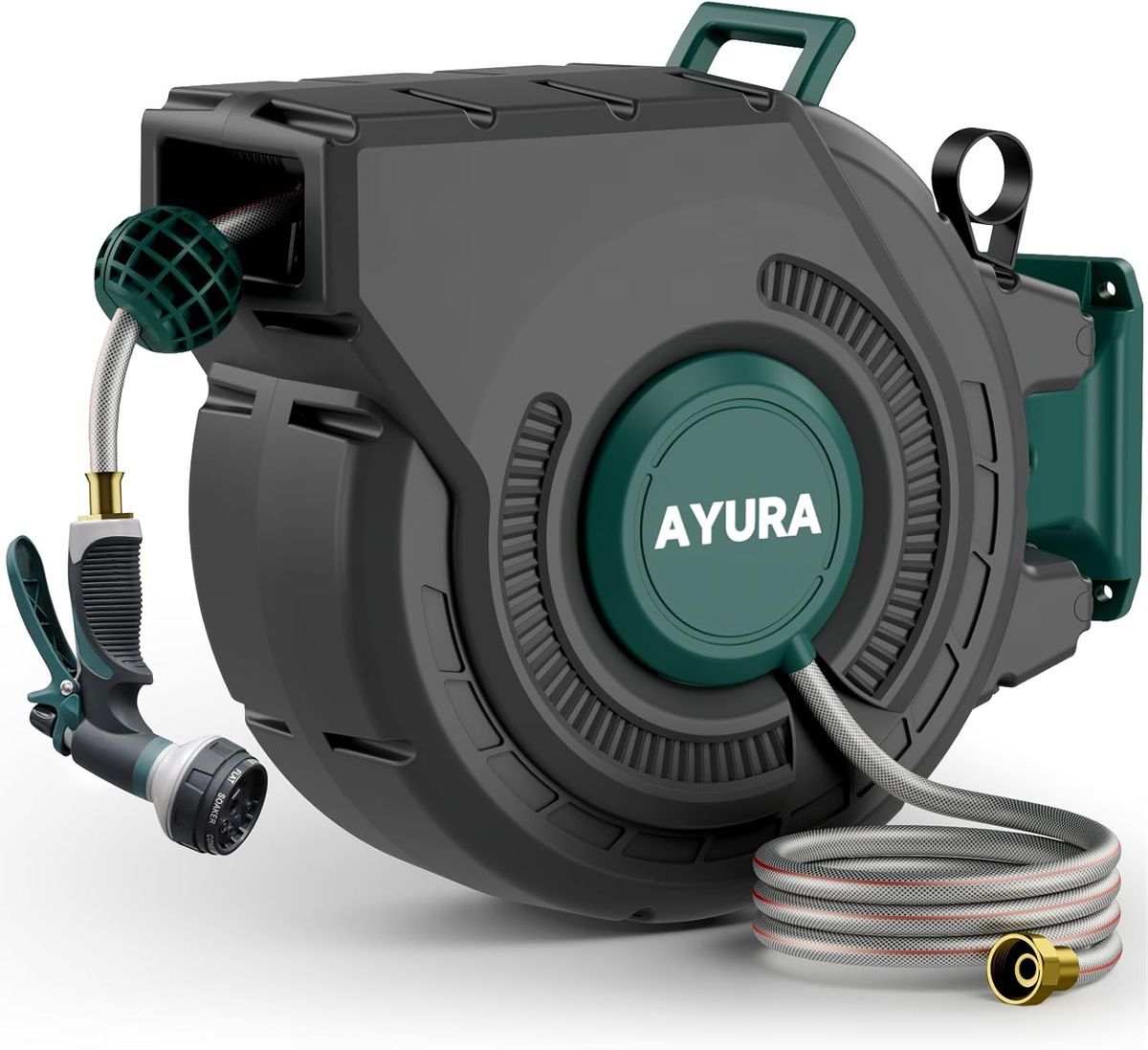 AYURA 100ft Retractable Garden Hose Reel: Heavy Duty & Auto Rewind