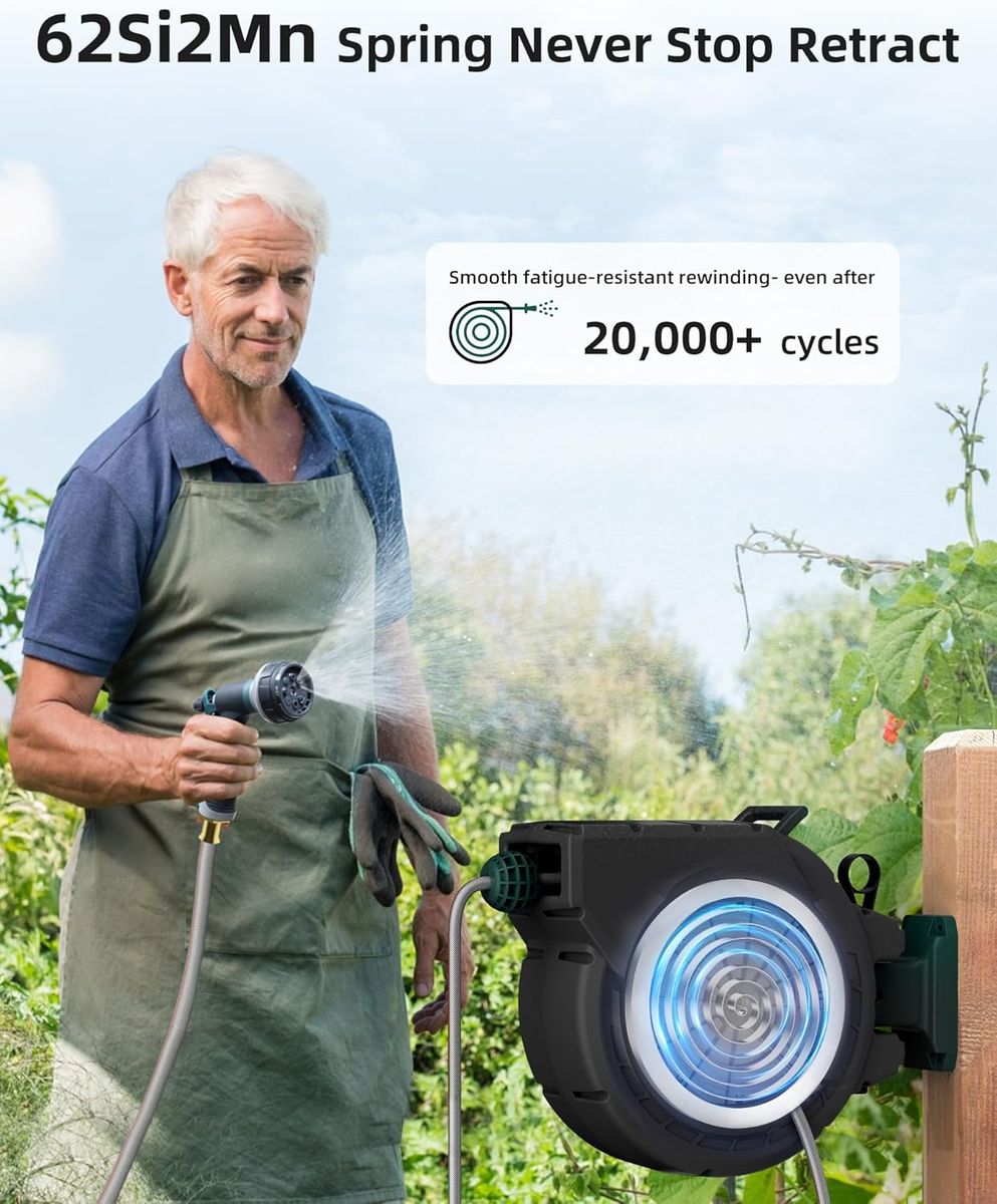 AYURA 100ft Retractable Garden Hose Reel: Heavy Duty & Auto Rewind