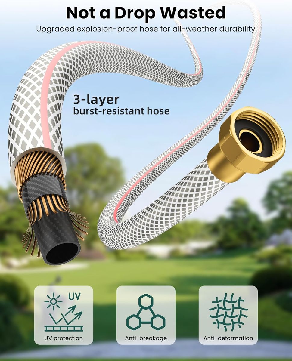 AYURA 100ft Retractable Garden Hose Reel: Heavy Duty & Auto Rewind