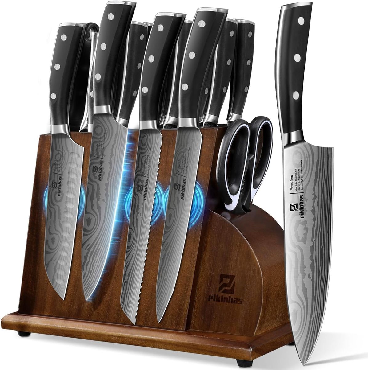 Piklohas Damascus Chef Knife Set – 17 Pieces with Magnetic Holder