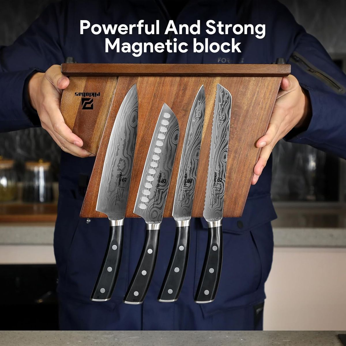 Piklohas Damascus Chef Knife Set – 17 Pieces with Magnetic Holder