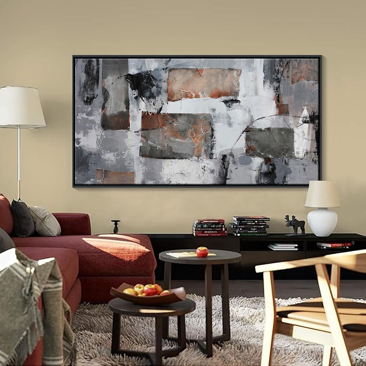 Pogusmavi Large Abstract Canvas Wall Art – Gray & Black 29×58IN