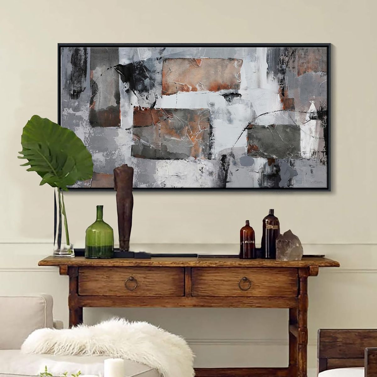 Pogusmavi Large Abstract Canvas Wall Art – Gray & Black 29×58IN