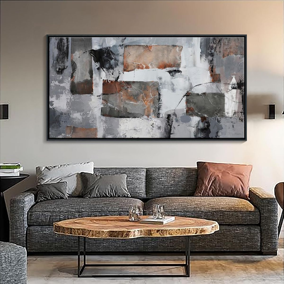 Pogusmavi Large Abstract Canvas Wall Art – Gray & Black 29×58IN