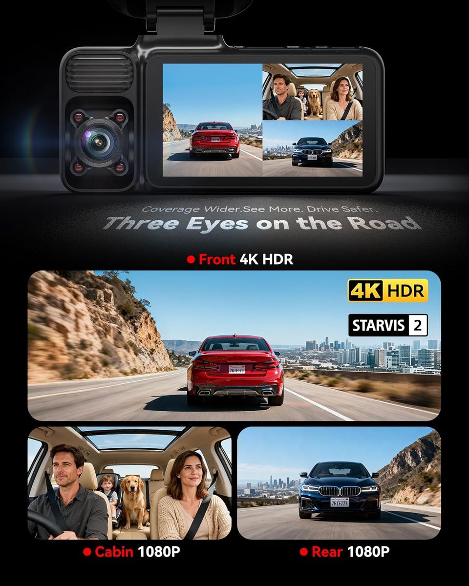 REDTIGER F17 4K 3-Channel Dash Cam: Ultimate Road Safety