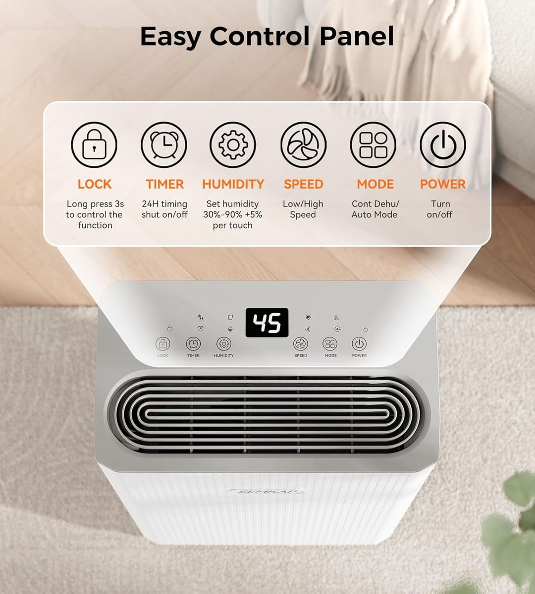 SEMKAP 32-Pint Dehumidifier: 2500 Sq.Ft for Basement & Home